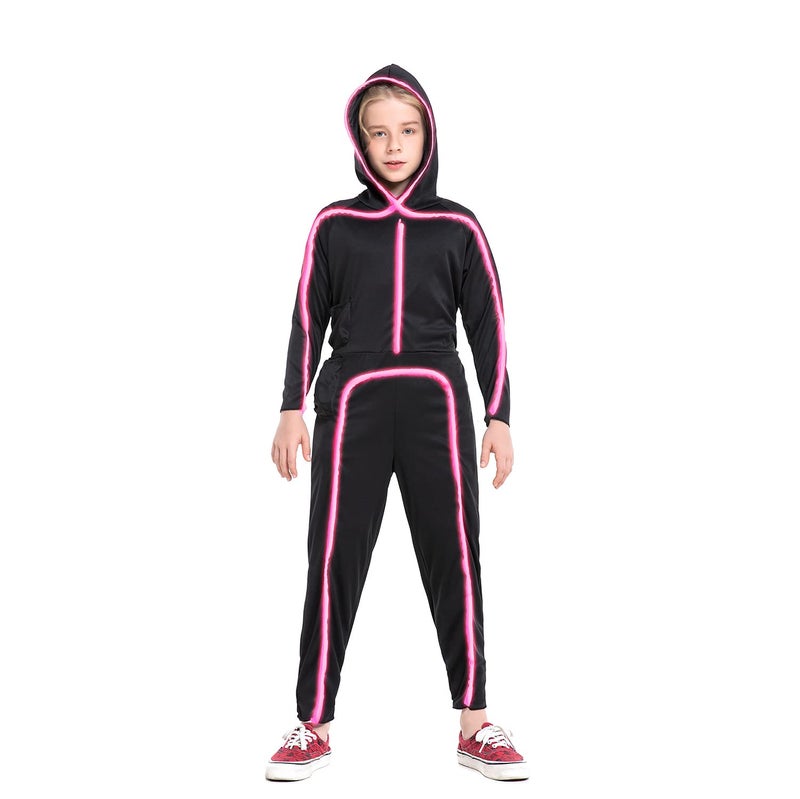HSCTEK Light Up Stick Figure Costume Kids Led Stick Man Costumes Child Boys Girls Halloween Glow in Dark Stickman Cosplay ToddlerPink 4 - Image 4
