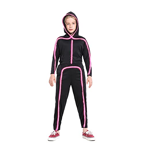 HSCTEK Light Up Stick Figure Costume Kids Led Stick Man Costumes Child Boys Girls Halloween Glow in Dark Stickman Cosplay ToddlerPink 4 - Image 1