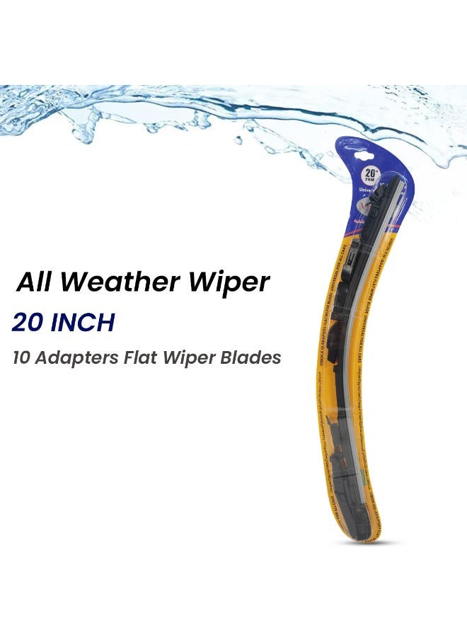 Vision X 20 Inch Universal Flat Wiper Blade WR10156i020 | Natural Rubber | 10 Adapters | All Weather Performance | Anti-Noise | Corrosion Resistant | Long Life - Image 5