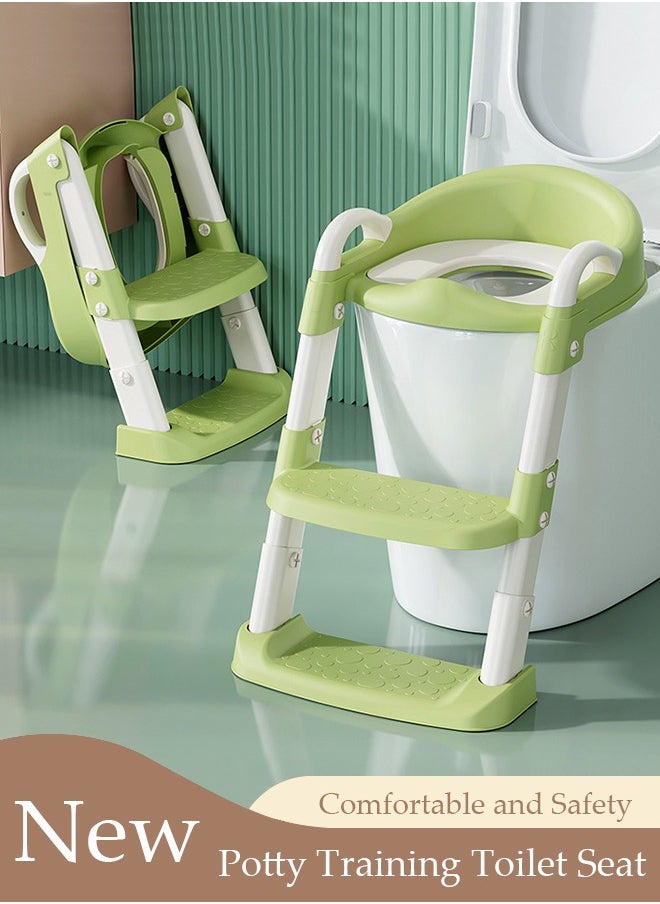 DUNISO - Kids' Potty Training Toilet Seat , Toddler Toilet Seat With Step Stool Ladder, Foldable Toddler Potty Seat For Toilet With Non-Slip Design, Adjustable Height For Baby Kids 2 To 5 Years Boys Girls Lemon Green Pvc - Image 1