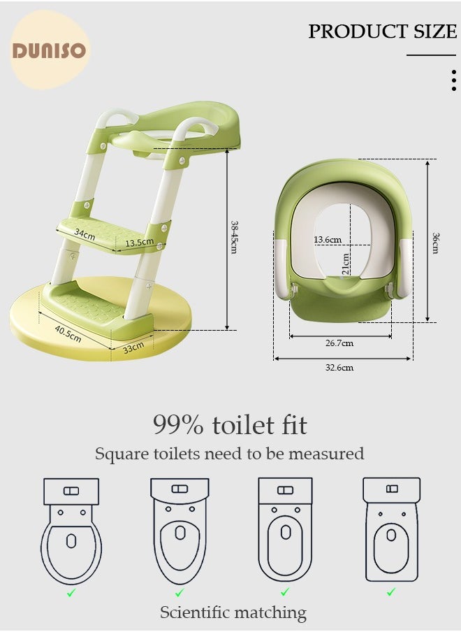 DUNISO - Kids' Potty Training Toilet Seat , Toddler Toilet Seat With Step Stool Ladder, Foldable Toddler Potty Seat For Toilet With Non-Slip Design, Adjustable Height For Baby Kids 2 To 5 Years Boys Girls Lemon Green Pvc - Image 1