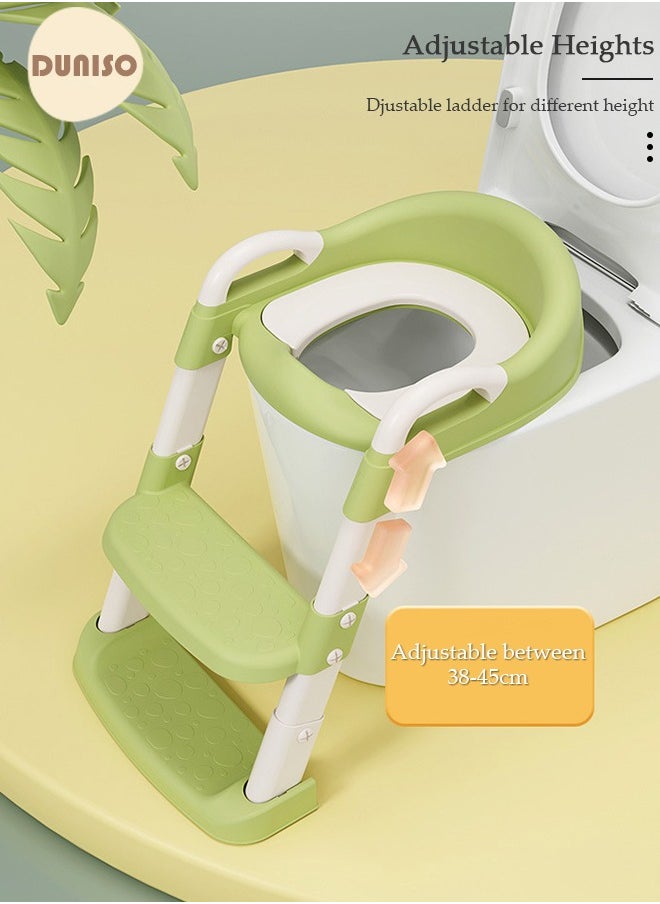 DUNISO - Kids' Potty Training Toilet Seat , Toddler Toilet Seat With Step Stool Ladder, Foldable Toddler Potty Seat For Toilet With Non-Slip Design, Adjustable Height For Baby Kids 2 To 5 Years Boys Girls Lemon Green Pvc - Image 1