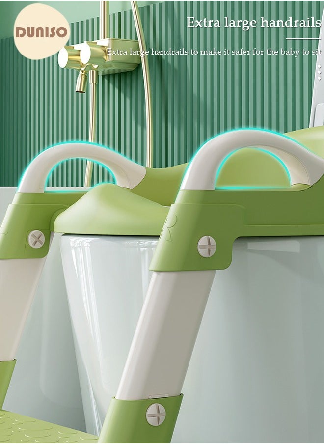 DUNISO - Kids' Potty Training Toilet Seat , Toddler Toilet Seat With Step Stool Ladder, Foldable Toddler Potty Seat For Toilet With Non-Slip Design, Adjustable Height For Baby Kids 2 To 5 Years Boys Girls Lemon Green Pvc - Image 1