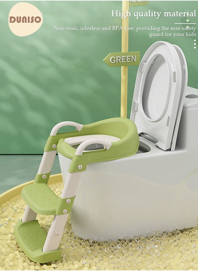 DUNISO - Kids' Potty Training Toilet Seat , Toddler Toilet Seat With Step Stool Ladder, Foldable Toddler Potty Seat For Toilet With Non-Slip Design, Adjustable Height For Baby Kids 2 To 5 Years Boys Girls Lemon Green Pvc - Image 1