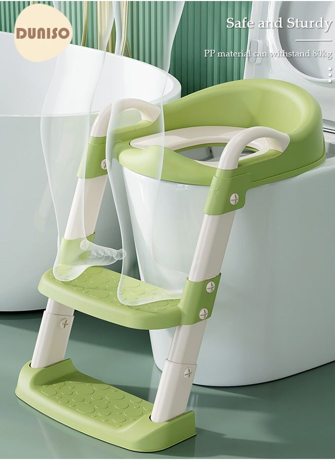 DUNISO - Kids' Potty Training Toilet Seat , Toddler Toilet Seat With Step Stool Ladder, Foldable Toddler Potty Seat For Toilet With Non-Slip Design, Adjustable Height For Baby Kids 2 To 5 Years Boys Girls Lemon Green Pvc - Image 1