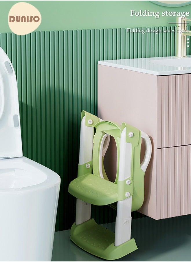 DUNISO - Kids' Potty Training Toilet Seat , Toddler Toilet Seat With Step Stool Ladder, Foldable Toddler Potty Seat For Toilet With Non-Slip Design, Adjustable Height For Baby Kids 2 To 5 Years Boys Girls Lemon Green Pvc - Image 1