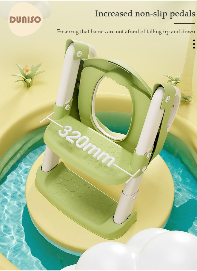 DUNISO - Kids' Potty Training Toilet Seat , Toddler Toilet Seat With Step Stool Ladder, Foldable Toddler Potty Seat For Toilet With Non-Slip Design, Adjustable Height For Baby Kids 2 To 5 Years Boys Girls Lemon Green Pvc - Image 1