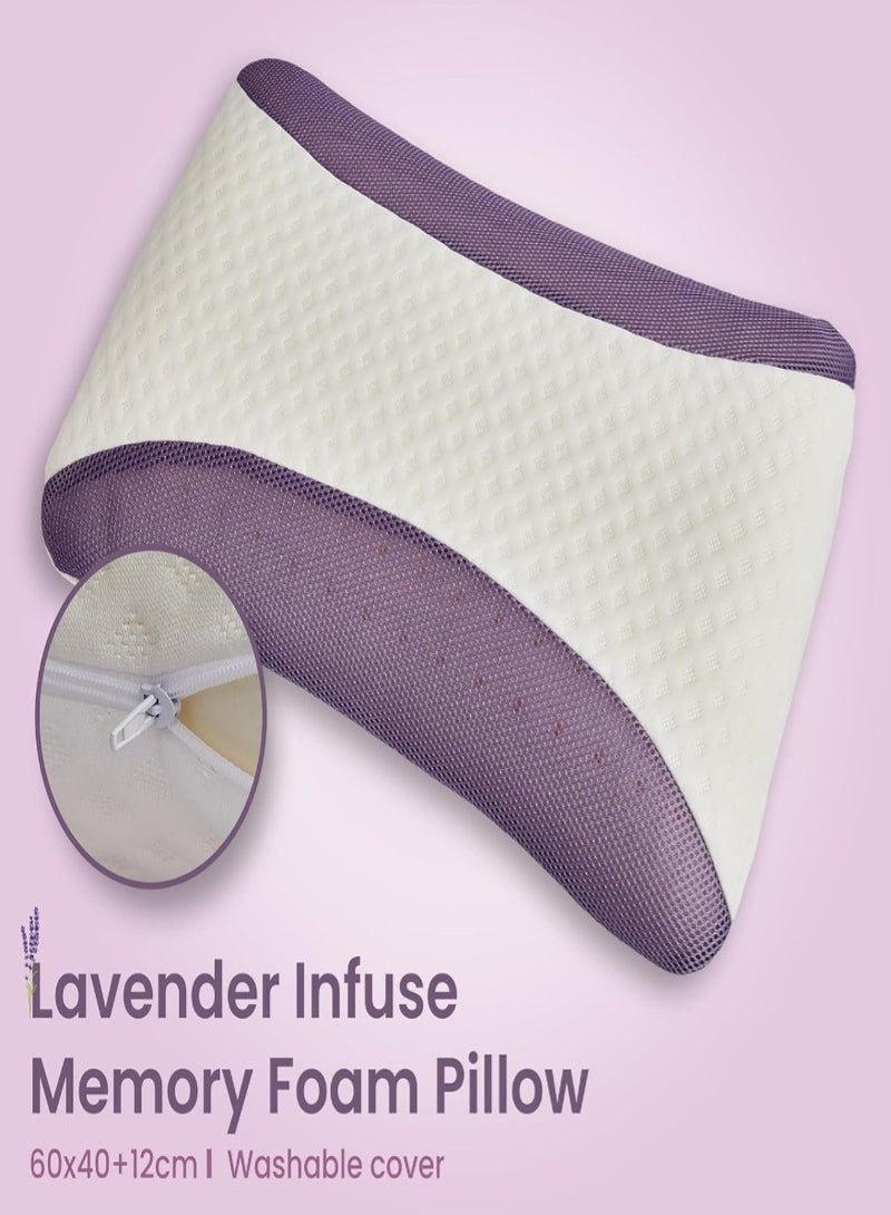 REDTOMMY Lavender Infused Memory Foam Pillow With Removable cover - 60x40x12cm - Image 2