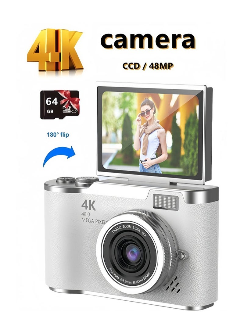 Generic 4k CCD Digital Zoom Student Digital Camera 48MP Portable Digital Photography Camera 180° Flip Screen Selfie Camera，with 64GB SD card - Image 1