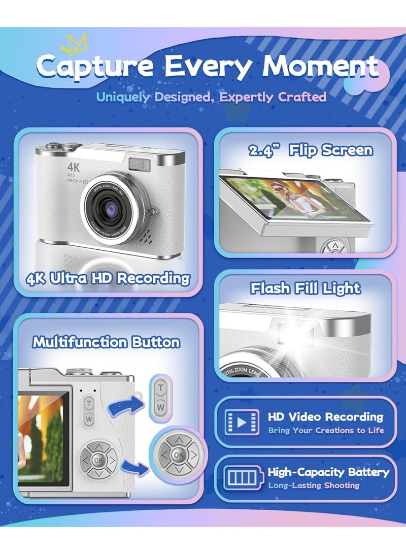 Generic 4k CCD Digital Zoom Student Digital Camera 48MP Portable Digital Photography Camera 180° Flip Screen Selfie Camera，with 64GB SD card - Image 2
