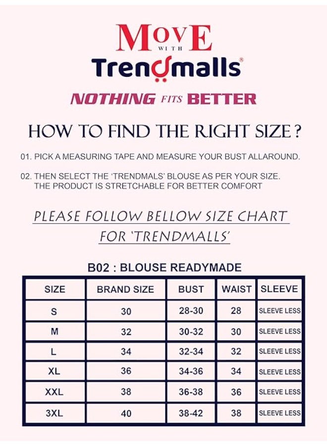 TRENDMALLS 3XL بلوزة نسائية جاهزة للارتداء من تريندمالز، مصنوعة من القطن الخالص المرن، بياقة دائرية وبدون أكمام، بتصميم أنيق مناسب للساري. - Image 4