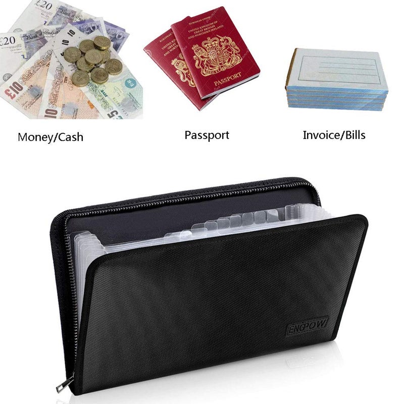 ENGPOW حقيبة ملفات قابلة للتوسيع ENGPOW (11.4"x6.3") منظم مستندات بحجم A5 حقيبة نقود مقاومة للحريق 13 جيب بسحاب محفظة تخزين محمولة للشيكات والفواتير والإيصالات والتذاكر - Image 2