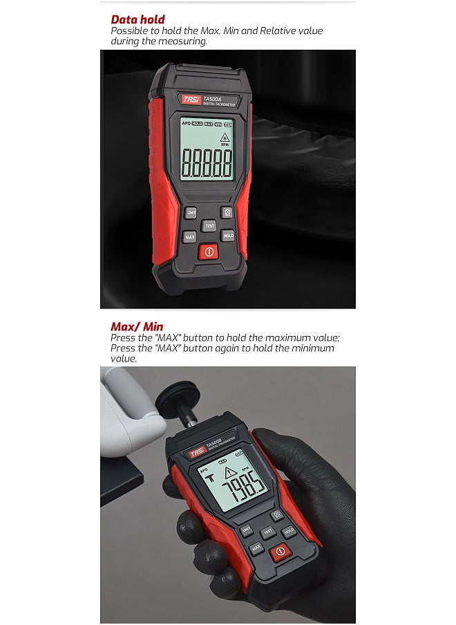 TASI - Digital Tachometer Contact Type Mini RPM Tester Meter LCD Display Handheld Digital Photo Tachometer for Motor Wheels Lathe Car Making - Image 1