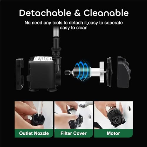 GROWNEER 550GPH Submersible Pump 30W Ultra Quiet Fountain Water Pump, 2000L/H, with 7.2ft High Lift, 3 Nozzles, 4.9 Feet Tubing for Aquarium, Fish Tank, Pond, Hydroponics, Statuary - Image 3