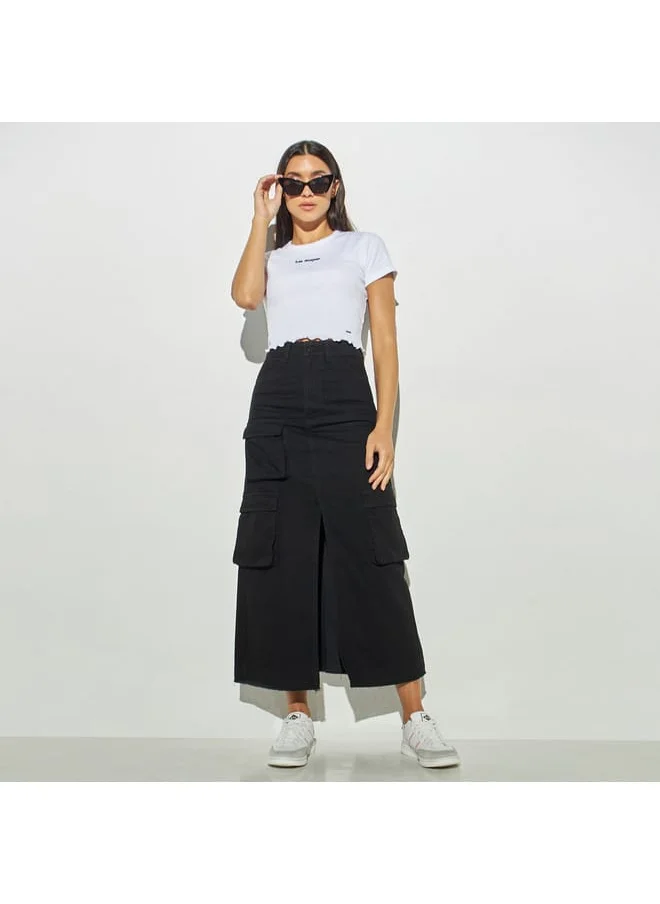 Lee Cooper Lee Cooper Solid Utility Denim Skirt with Slit