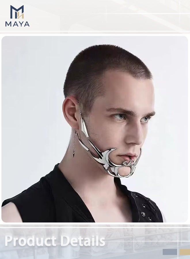 Maya CyberPunk Cyborg Masquerade Mask, Half Face Mardi Gras Mask Metal Mask Liquid Irregular Fluid Face - Image 5