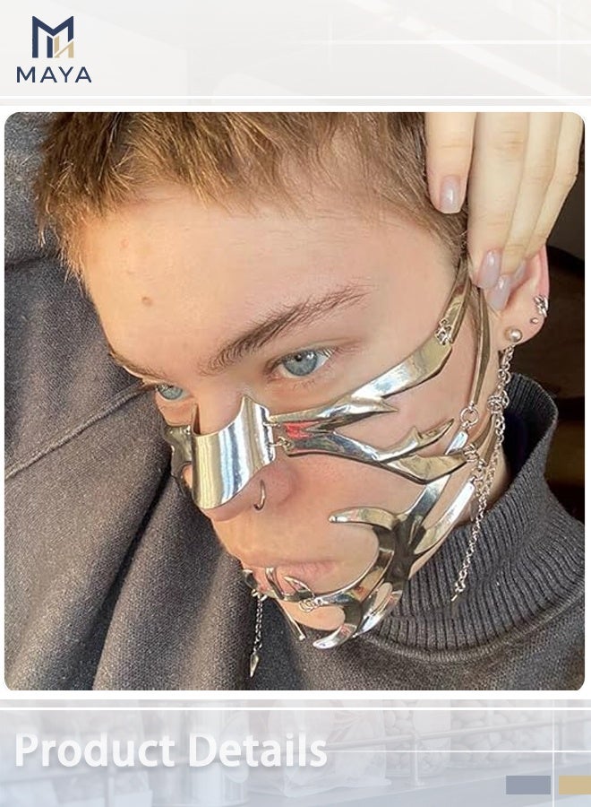 Maya CyberPunk Cyborg Masquerade Mask, Half Face Mardi Gras Mask Metal Mask Liquid Irregular Fluid Face - Image 2