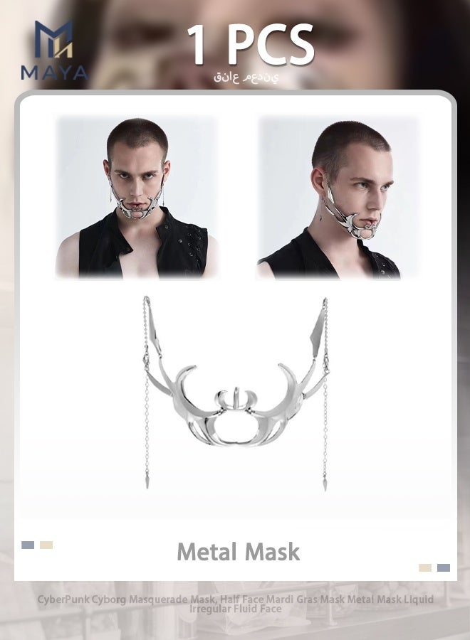 Maya CyberPunk Cyborg Masquerade Mask, Half Face Mardi Gras Mask Metal Mask Liquid Irregular Fluid Face - Image 1