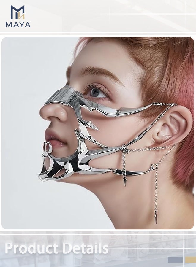 Maya CyberPunk Cyborg Masquerade Mask, Half Face Mardi Gras Mask Metal Mask Liquid Irregular Fluid Face - Image 3