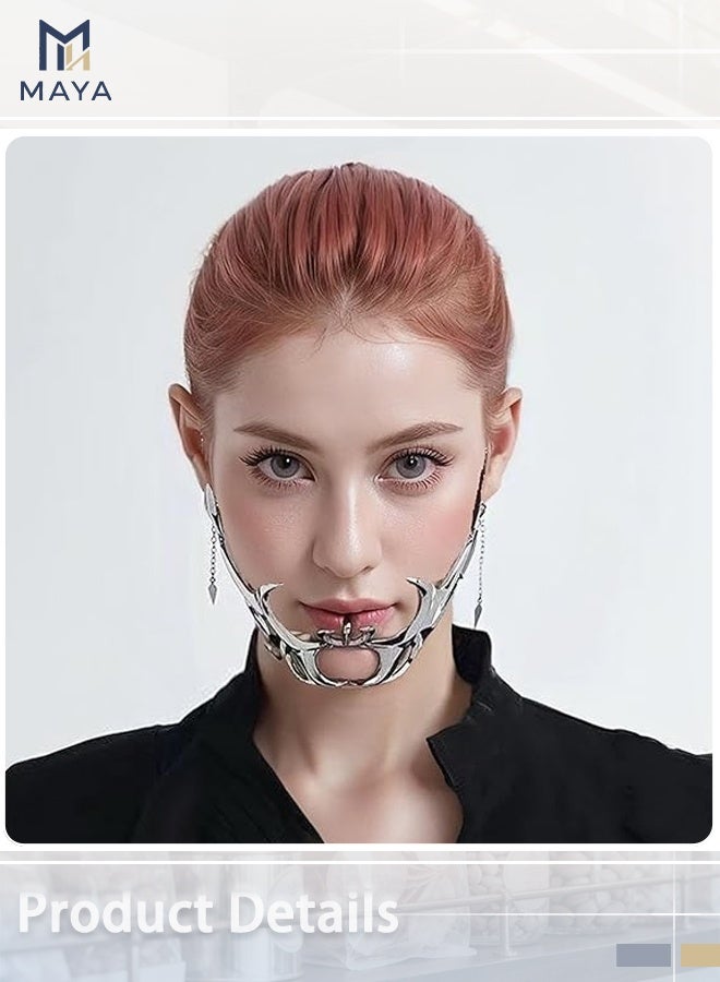 Maya CyberPunk Cyborg Masquerade Mask, Half Face Mardi Gras Mask Metal Mask Liquid Irregular Fluid Face - Image 4