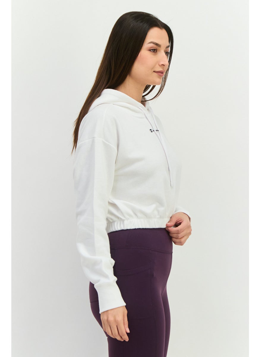 Champion - Women Hooded Brand Logo Long Sleeves Sweatshirt, White - Image 1