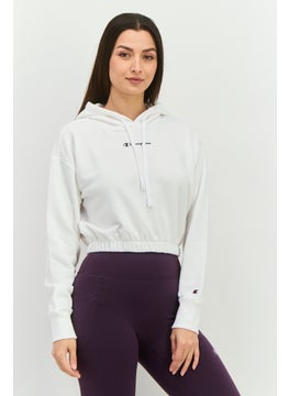 Women Hooded Brand Logo Long Sleeves Sweatshirt, White
