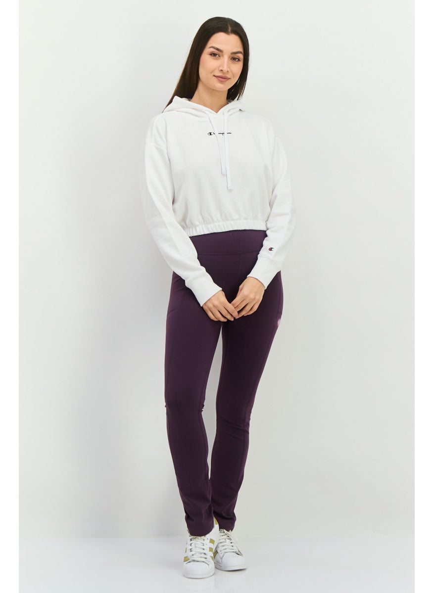 Champion - Women Hooded Brand Logo Long Sleeves Sweatshirt, White - Image 1