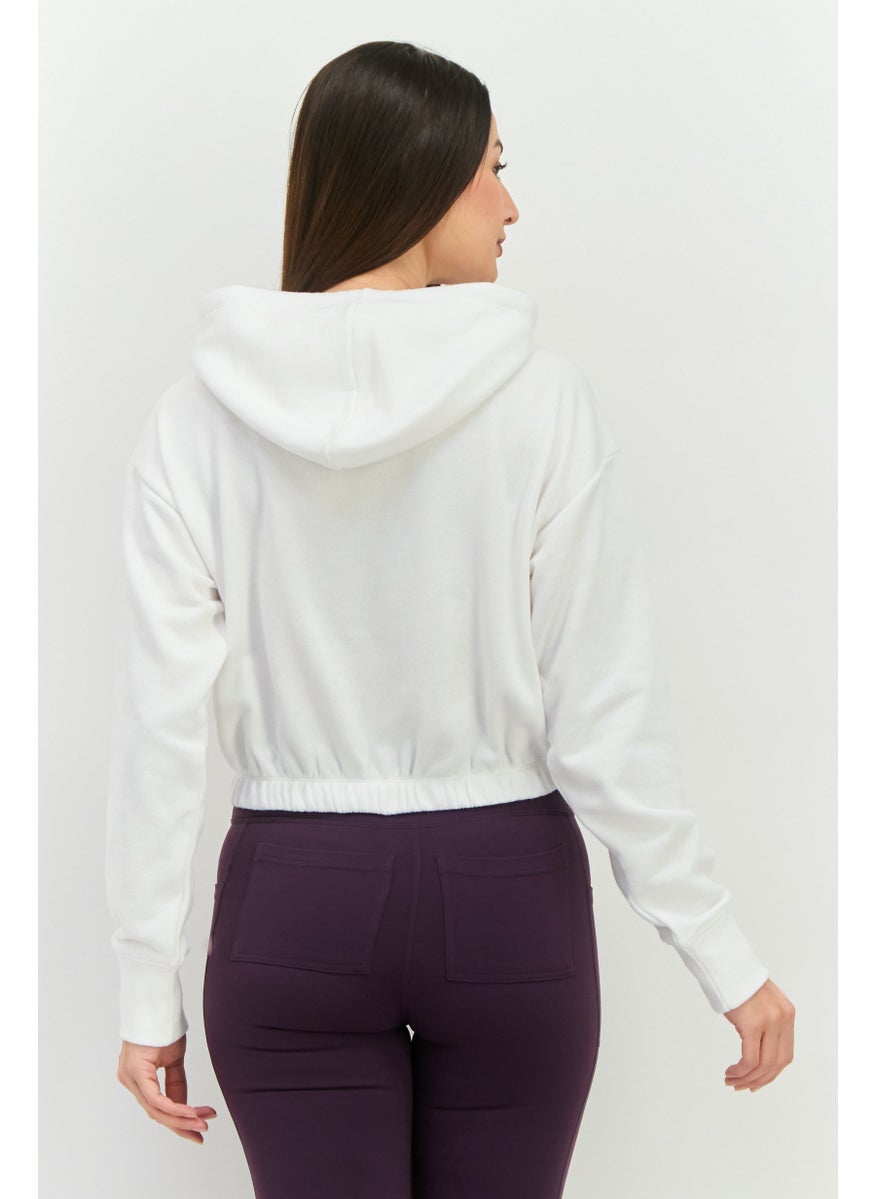 Champion - Women Hooded Brand Logo Long Sleeves Sweatshirt, White - Image 1