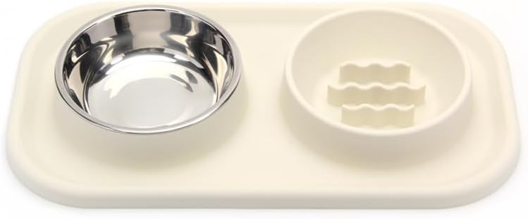 BIGTHREE Slow Feeder Dog Cat Bowls, Non-Slip Silicone Pet Bowls, Stainless Steel with Silicone Mat Dog Food and Water Bowls Set, Pet Feeder to Slow Down Eating for Cats, Small Dog - Image 1