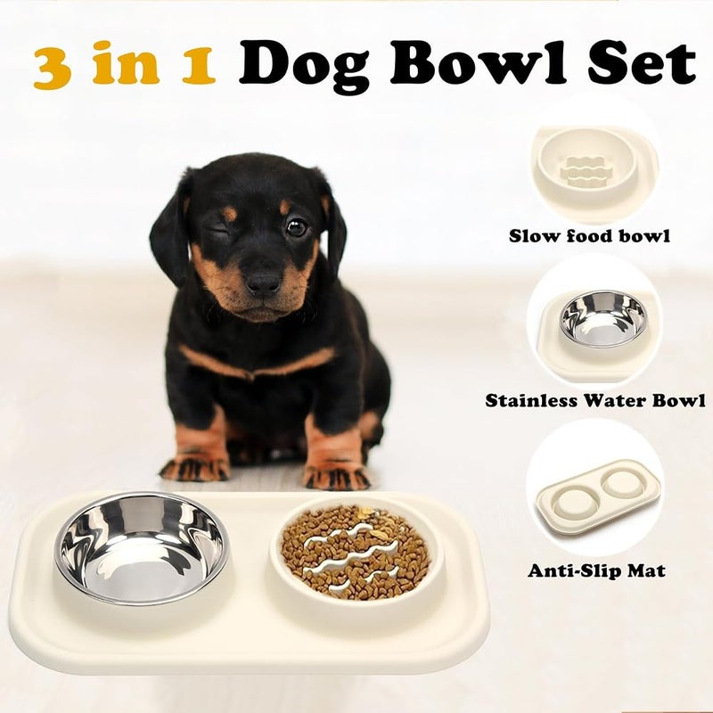 BIGTHREE Slow Feeder Dog Cat Bowls, Non-Slip Silicone Pet Bowls, Stainless Steel with Silicone Mat Dog Food and Water Bowls Set, Pet Feeder to Slow Down Eating for Cats, Small Dog - Image 4