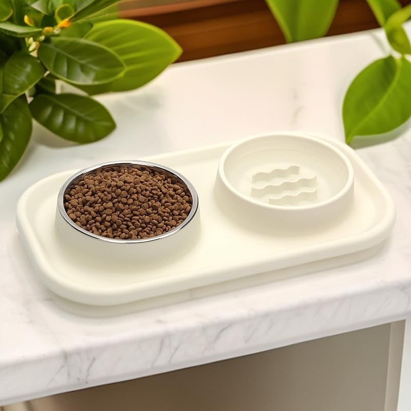 BIGTHREE Slow Feeder Dog Cat Bowls, Non-Slip Silicone Pet Bowls, Stainless Steel with Silicone Mat Dog Food and Water Bowls Set, Pet Feeder to Slow Down Eating for Cats, Small Dog - Image 5