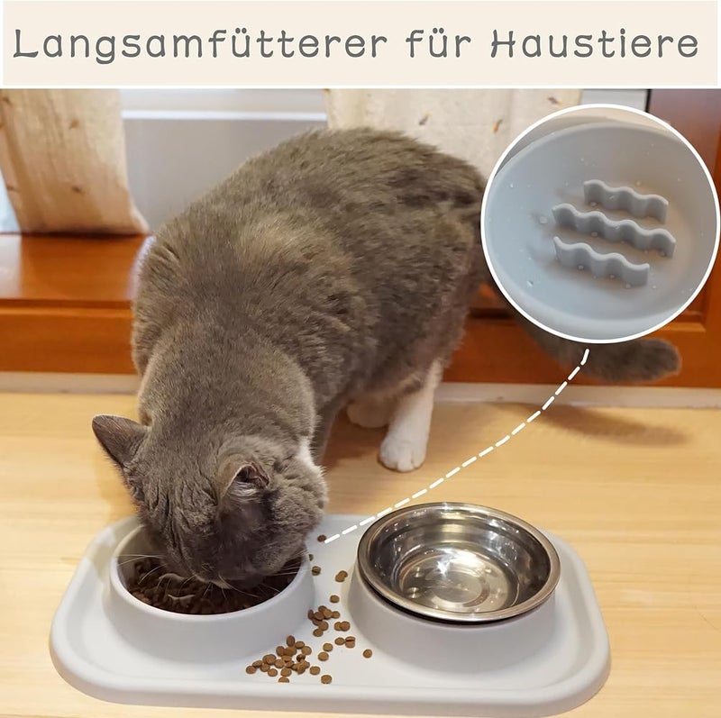 BIGTHREE Slow Feeder Dog Cat Bowls, Non-Slip Silicone Pet Bowls, Stainless Steel with Silicone Mat Dog Food and Water Bowls Set, Pet Feeder to Slow Down Eating for Cats, Small Dog - Image 3