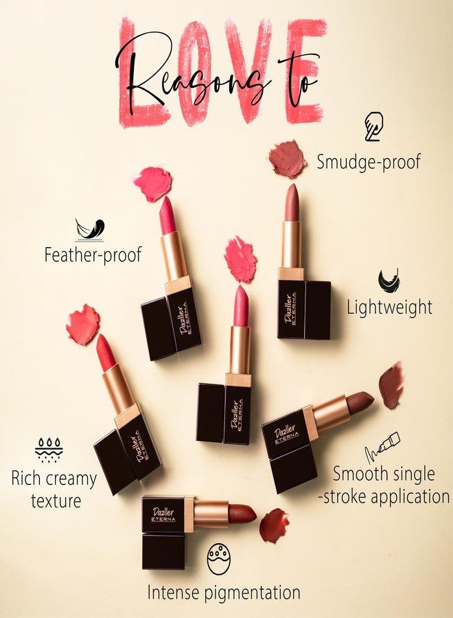 Dazller Eterna Lip Eleganz Lipstick, Matte, Smudge-proof, Feather-proof, With Herbal Extracts, 4g, M1007 - Fresh Fig - Image 3