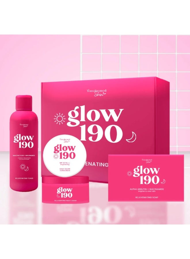 Transformed Skin Glow 190 Rejuvenating Skincare Set with Toner, Daily Glow SPF 30 PA+++ Sunscreen, Night Cream and Alpha Arbutin Niacinamide Soap for Brightening, Cleansing and Complete Day Night Skin Care Routine - Image 1