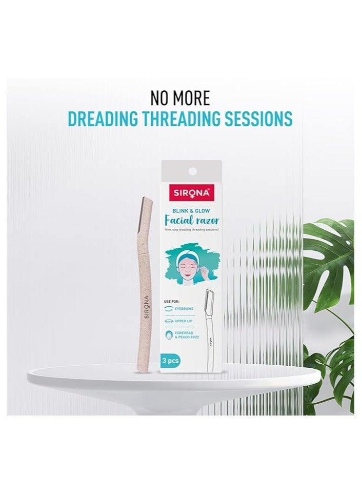 Sirona Blink Razor Women | Facial & Upper Lips Hair Removal, Eyebrow Shaper & Dermaplaning Tool - 3 Razors (Blink) - Image 2