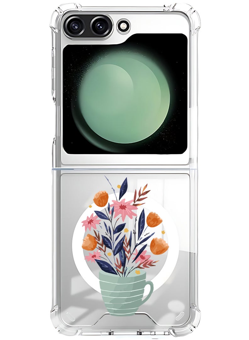 Theodor Magnetic Case for Samsung Galaxy Z Flip 6 Compatible with MagSafe Wireless Charging, Shockproof Phone Bumper Cover Cup of Flower - Image 1