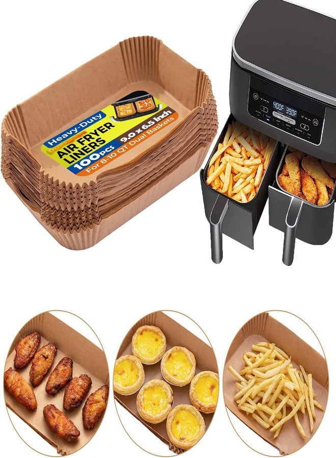 Purebake Air Fryer Disposable Paper Liners | 100 Pcs Rectangle Parchment Sheets | Food-Grade, Non-Stick, Oilproof, Waterproof | Perfect for Dual Basket Air Fryers | Heat-Resistant up to 450°F - Image 1