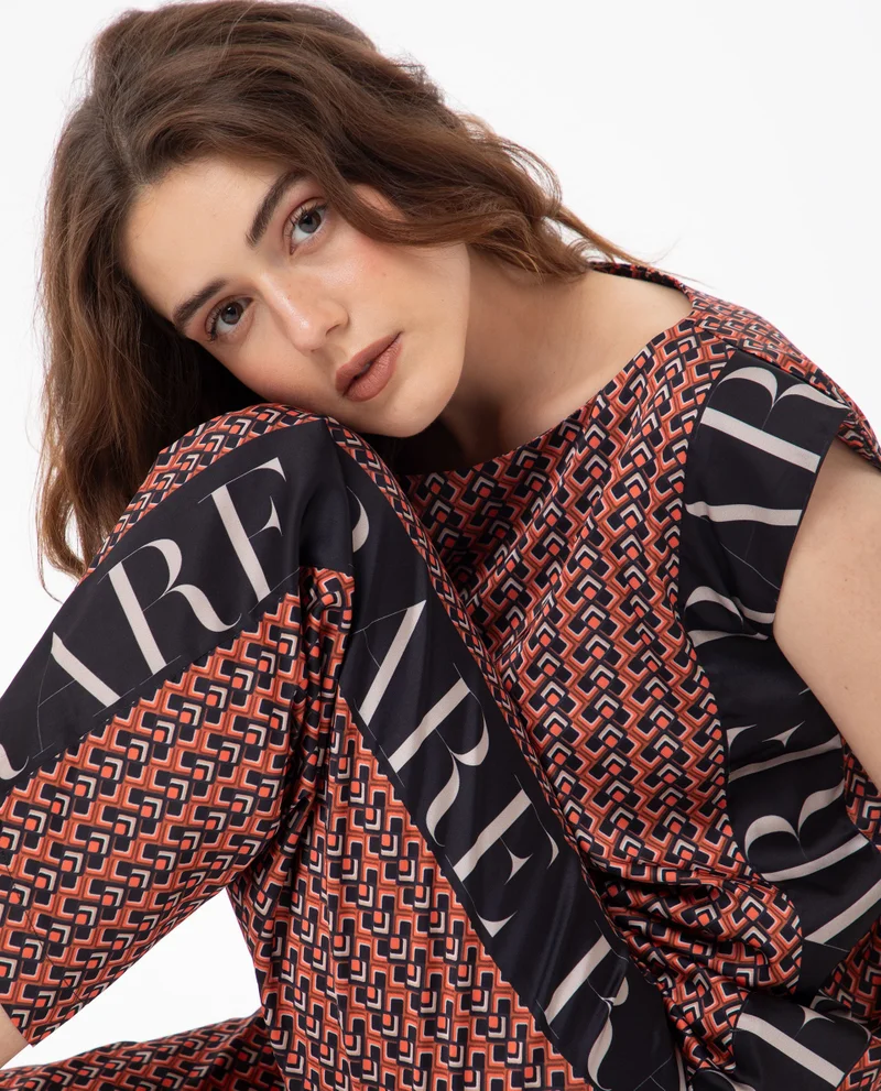 Rareism Women's Trendsetting Geometric Print Wide-Leg Trousers