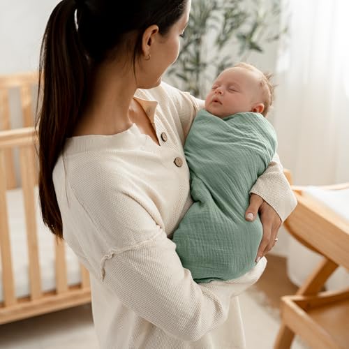 Comfy Cubs Muslin Swaddle Blankets Pack of 3 42 x 42 Inch Soft 100 Cotton Baby Blanket Set Large Wraps for Newborns SelfSoothing Swaddles for Newborns Heather Blue Pacific Blue Fern - Image 3