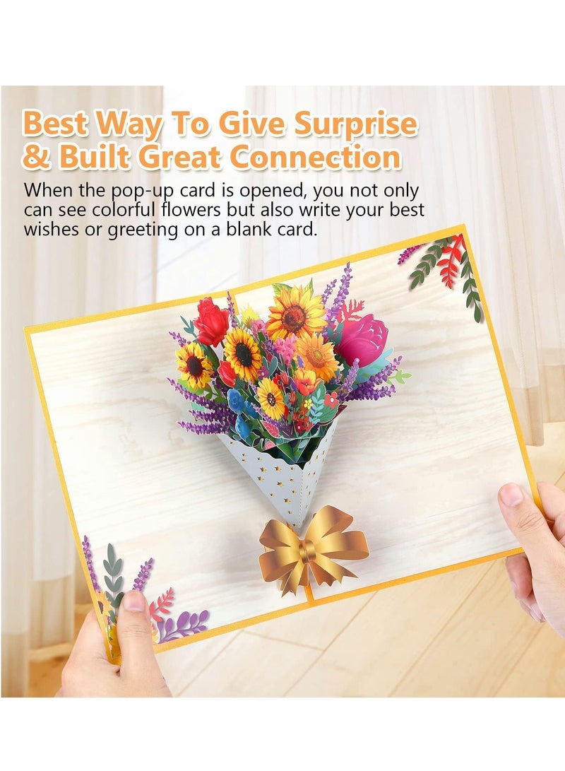 3D Pop-up Flower Greeting Card, Bouquet Celebration Card with Sunflower