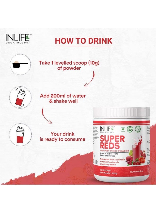 Inlife مسحوق سوبر ريدز من INLIFE | مشروب مكمل غذائي غني بمضادات الأكسدة | 20 فاكهة سوبر، بنجر وتوت | تنشيط بالطاقة مع مضادات الأكسدة القوية يدعم الطاقة 200 جرام (سوبر ريدز) - Image 3