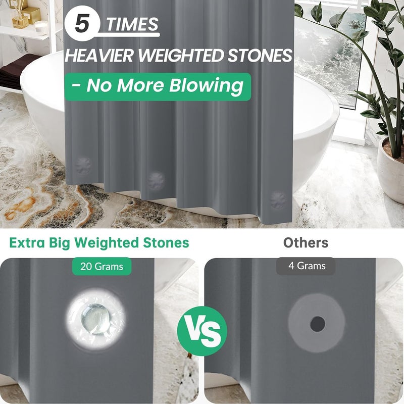 AmazerBath Heavy Duty Dark Grey Shower Curtain, 72 x 72 PEVA Waterproof with Weighted Stones - Image 2