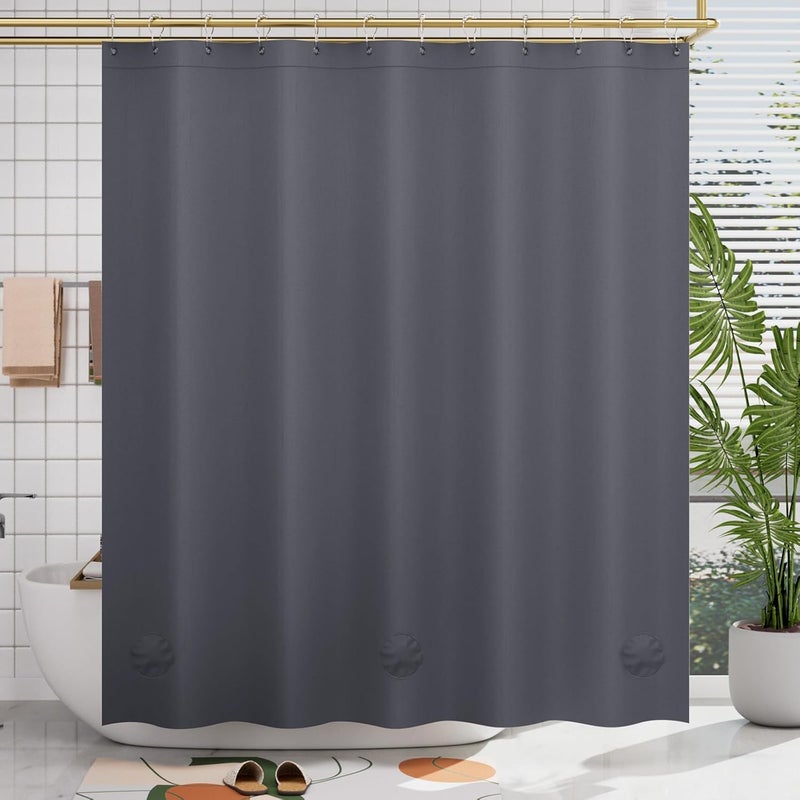 AmazerBath Heavy Duty Dark Grey Shower Curtain, 72 x 72 PEVA Waterproof with Weighted Stones - Image 1