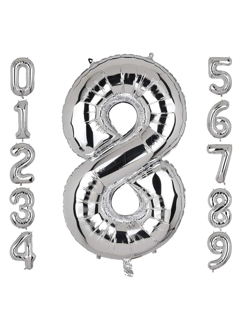 Goldedge Goldedge Number 8, 32 Inch Number Balloons Foil Silver - Glamorous Party Decorations for Birthdays, Anniversaries, and Special Events  - Image 1