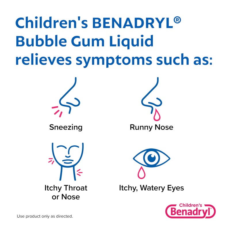 Benadryl دواء بنادريل السائل للأطفال خالي من الأصباغ لعلاج الحساسية مع ديفينهيدرامين HCl، دواء مضاد للهستامين لتخفيف الحساسية للأطفال، خالي من الأصباغ، خالي من الكحول، بنكهة العلكة، 4 أونصة سائلة. - Image 3