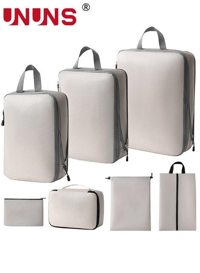 UNUNS Packing Cube Set,7Pcs Compression Cubes For Suitcases,Lightweight Bags Organizer Luggage,Beige - Image 1