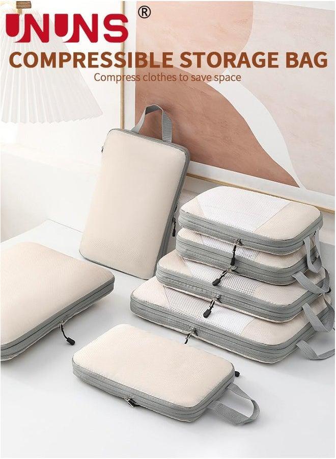 UNUNS Packing Cube Set,7Pcs Compression Cubes For Suitcases,Lightweight Bags Organizer Luggage,Beige - Image 2