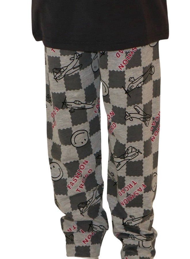 JOANNA JOANNA Boy's Just Have Fun Print Short Sleeve Shirt & Long Pants Pajama Set, Black  - Image 3