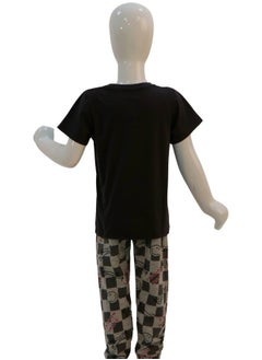 JOANNA JOANNA Boy's Just Have Fun Print Short Sleeve Shirt & Long Pants Pajama Set, Black  - Image 5