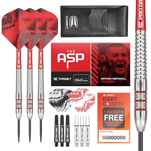 Target Darts Nathan Aspinall 23G Tungsten Steel Tip Darts Set 9 Pro Grip Shafts 9 Pro Ultra Flights Dart Wallet Dart Counter App Coupon Bundle - Image 1